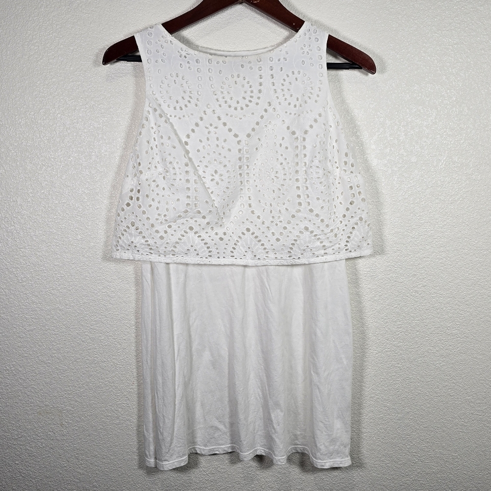 J. Jill‎ White Eyelet Overlay Tunic Shirt Womens Sleeveless Cotton Size XS